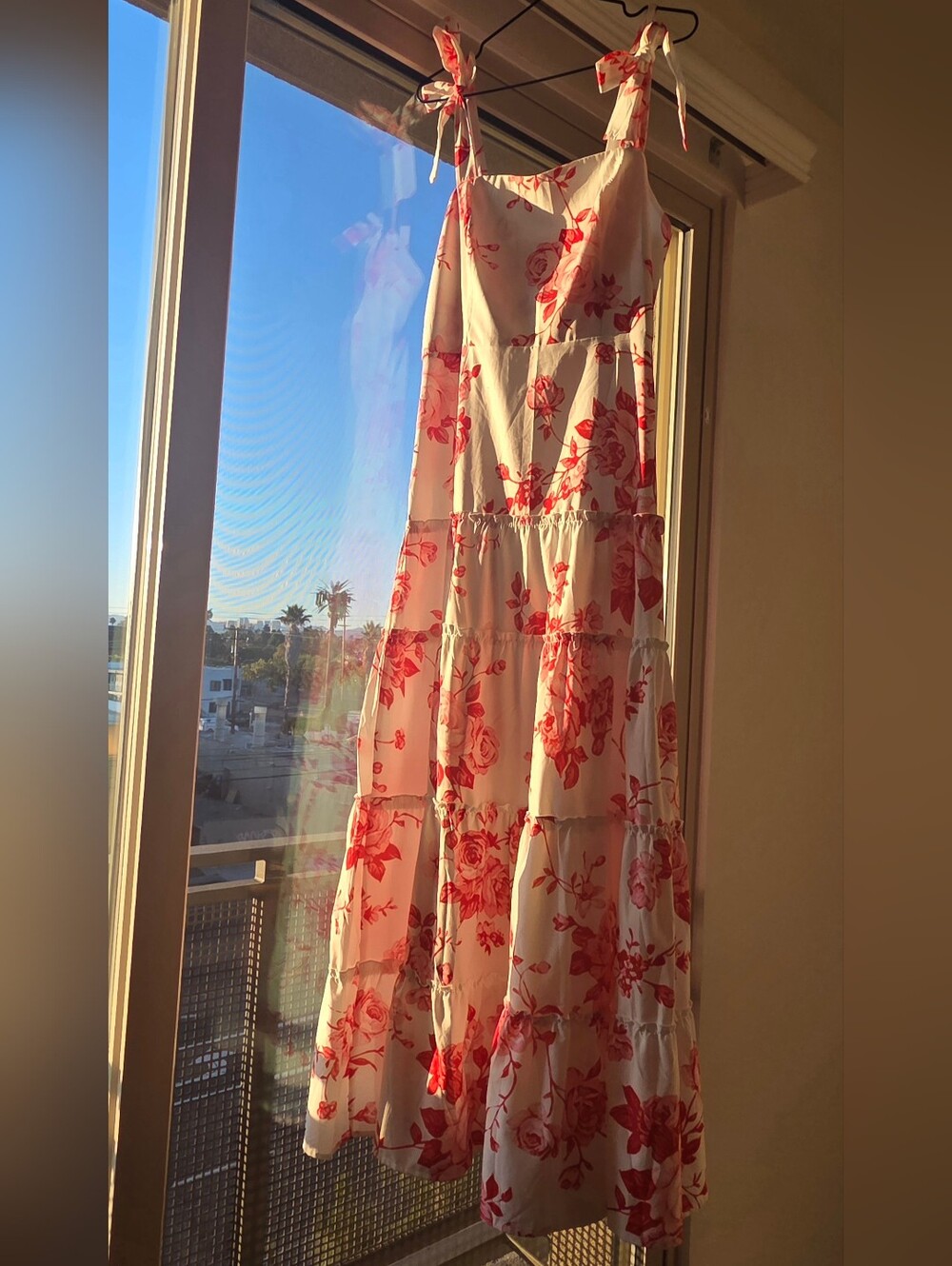 Womens Floral Tiered Sundress - Red and White - Size L